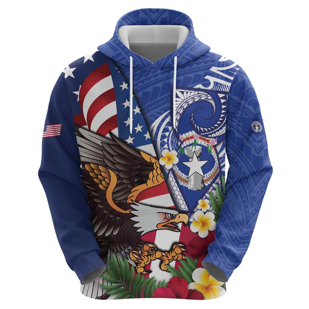 United States and Northern Mariana Islands Hoodie USA Flag Eagle CNMI Latte Stone Tropical Flowers