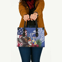 United States and Northern Mariana Islands Leather Bag USA Flag Eagle CNMI Latte Stone Tropical Flowers