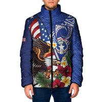 United States and Northern Mariana Islands Padded Jacket USA Flag Eagle CNMI Latte Stone Tropical Flowers