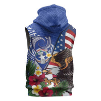 United States and Northern Mariana Islands Sleeveless Zip Hoodie USA Flag Eagle CNMI Latte Stone Tropical Flowers