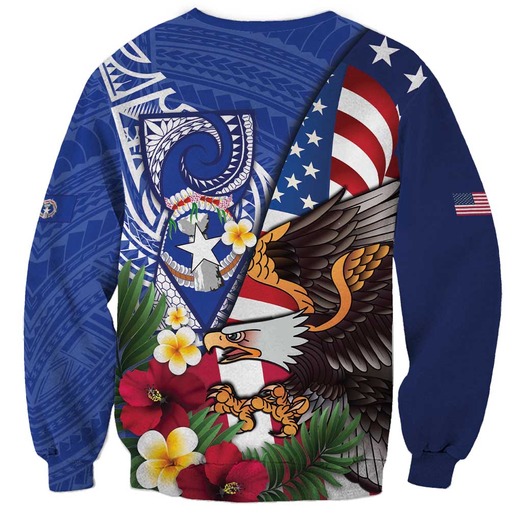 United States and Northern Mariana Islands Sweatshirt USA Flag Eagle CNMI Latte Stone Tropical Flowers