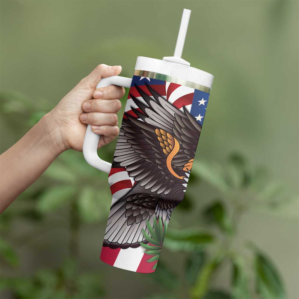 United States and Northern Mariana Islands Tumbler With Handle USA Flag Eagle CNMI Latte Stone Tropical Flowers