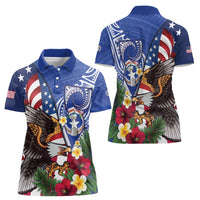 United States and Northern Mariana Islands Women Polo Shirt USA Flag Eagle CNMI Latte Stone Tropical Flowers