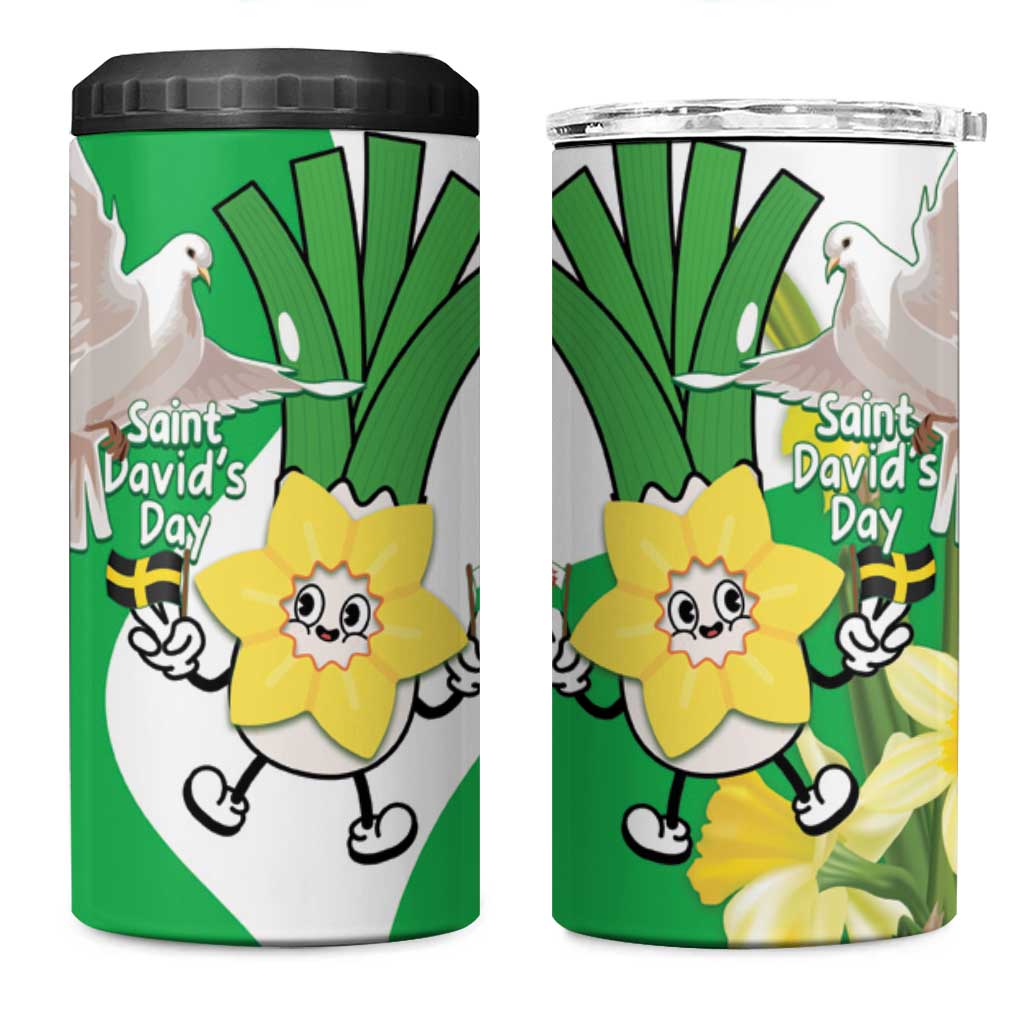 Wales Saint David's Day 4 in 1 Can Cooler Tumbler Welsh Funny Leek Daffodil