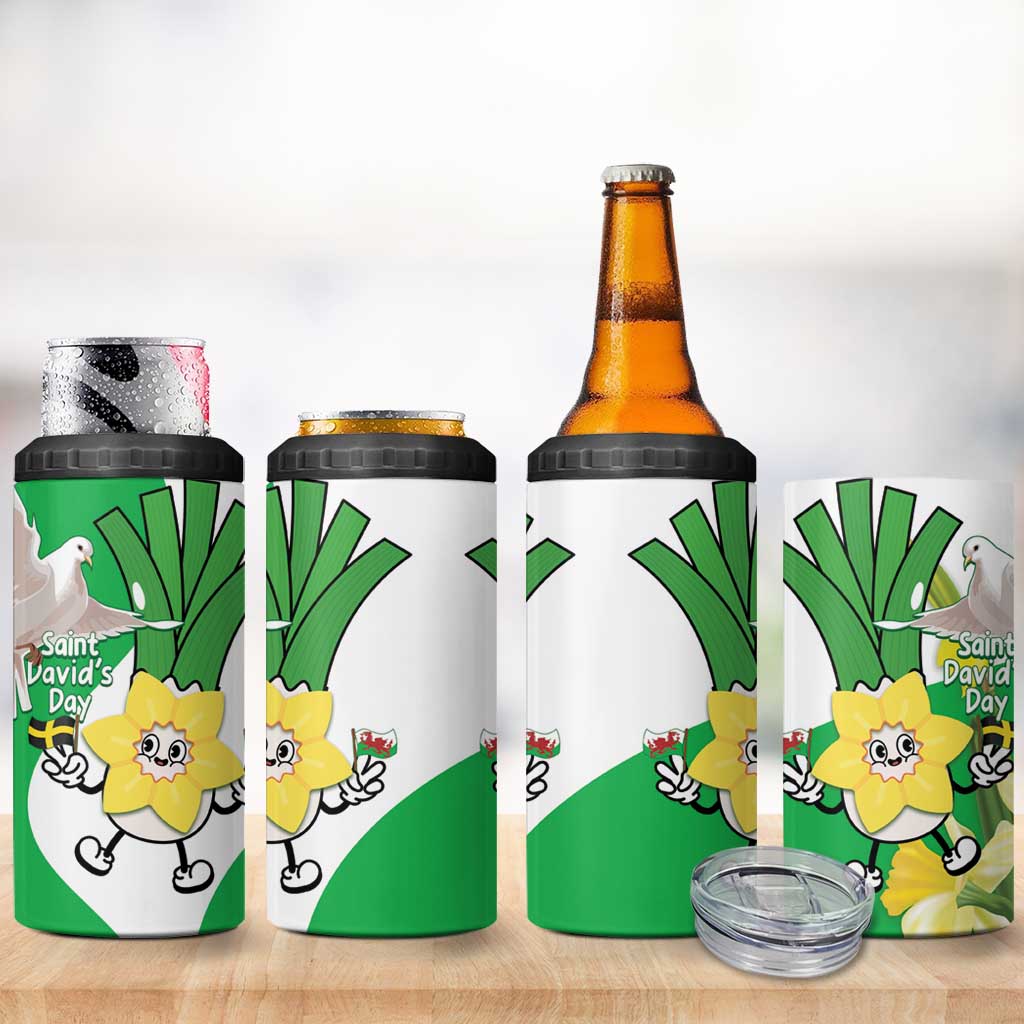 Wales Saint David's Day 4 in 1 Can Cooler Tumbler Welsh Funny Leek Daffodil
