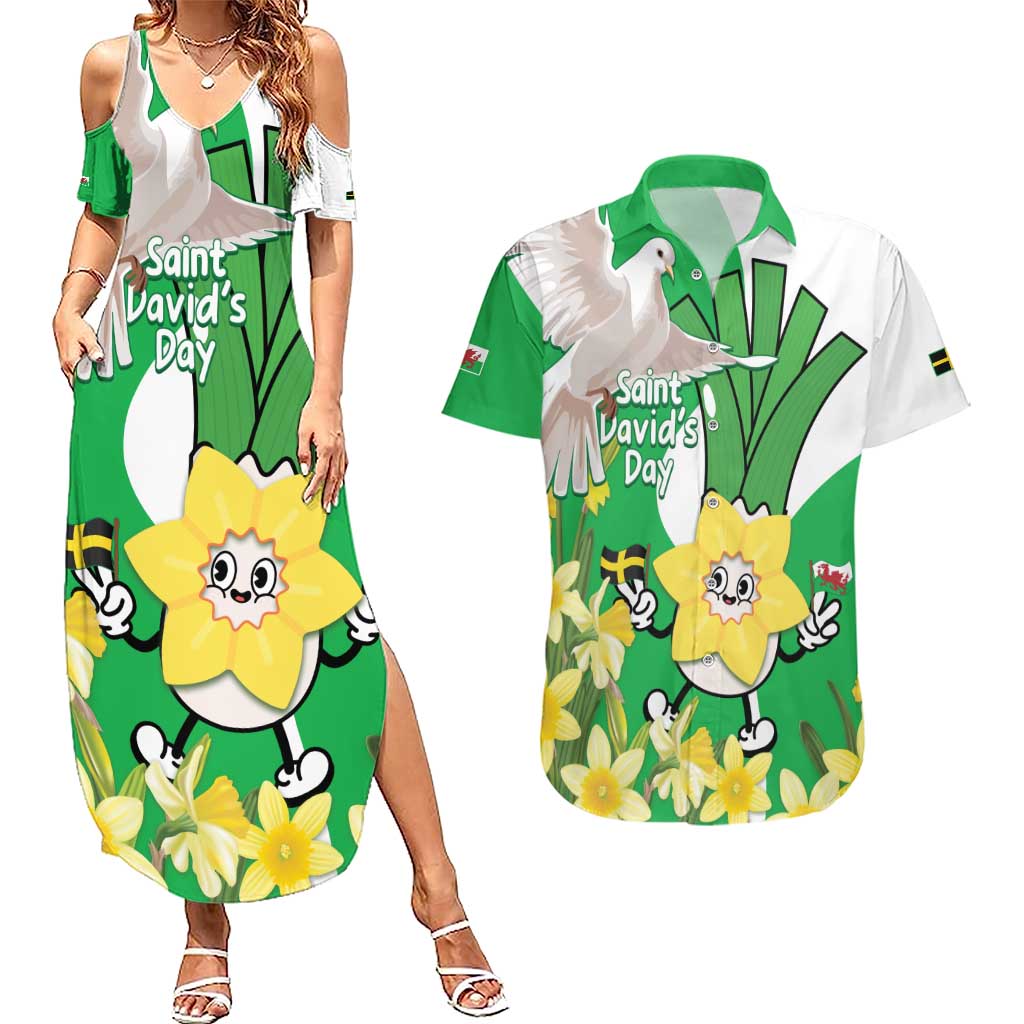 Wales Saint David's Day Couples Matching Summer Maxi Dress and Hawaiian Shirt Welsh Funny Leek Daffodil