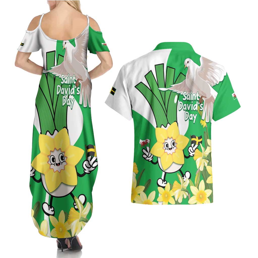 Wales Saint David's Day Couples Matching Summer Maxi Dress and Hawaiian Shirt Welsh Funny Leek Daffodil