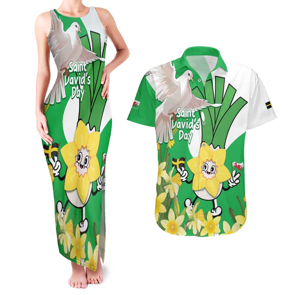 Wales Saint David's Day Couples Matching Tank Maxi Dress and Hawaiian Shirt Welsh Funny Leek Daffodil