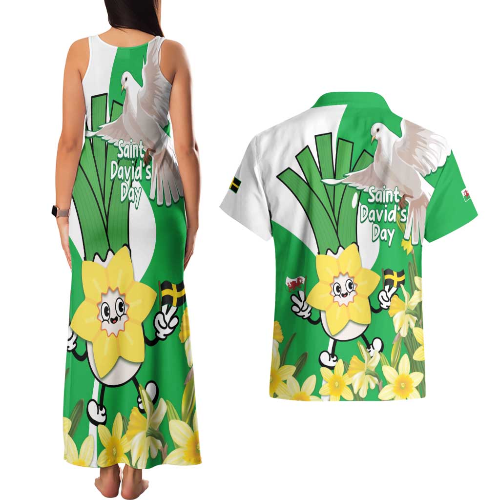 Wales Saint David's Day Couples Matching Tank Maxi Dress and Hawaiian Shirt Welsh Funny Leek Daffodil
