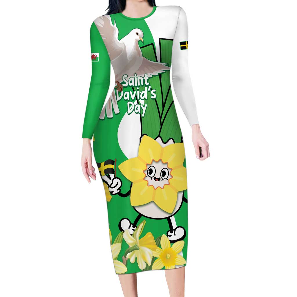 Wales Saint David's Day Family Matching Long Sleeve Bodycon Dress and Hawaiian Shirt Welsh Funny Leek Daffodil