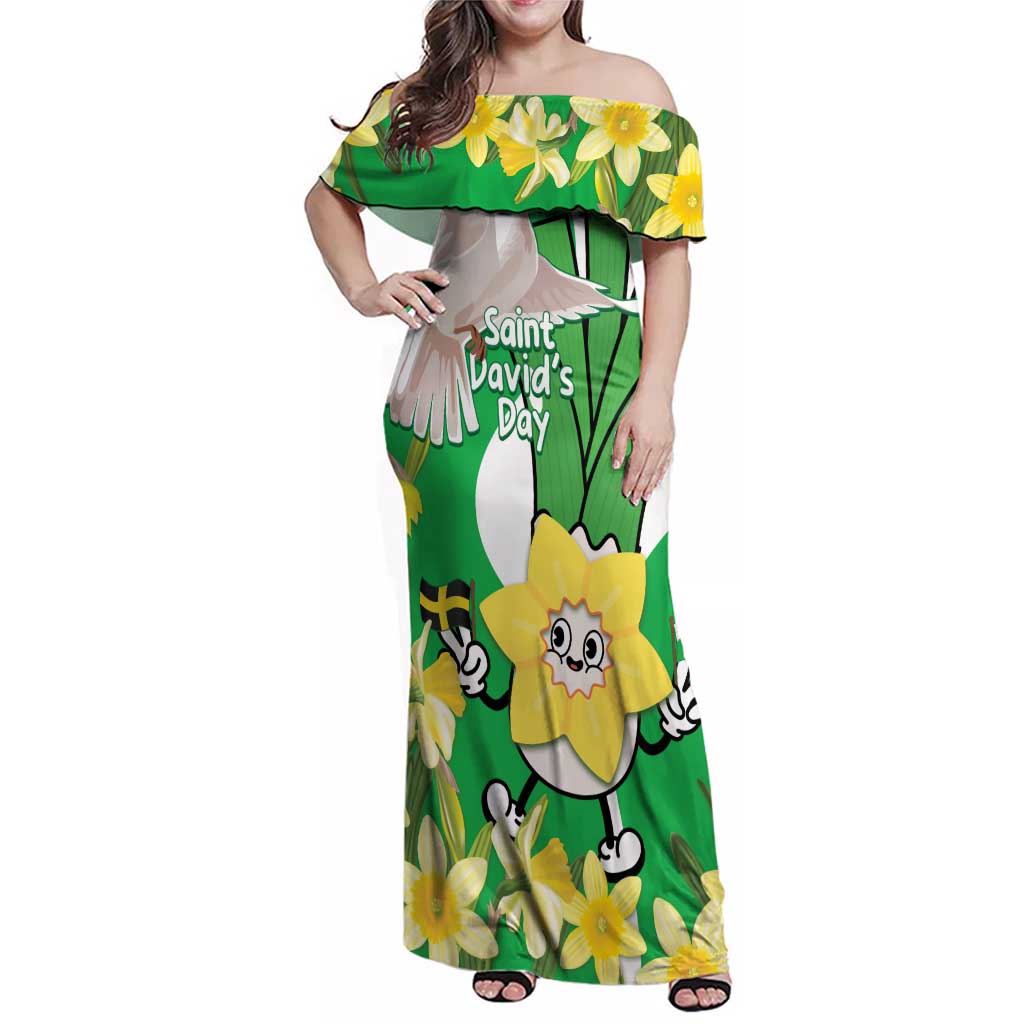 Wales Saint David's Day Family Matching Off Shoulder Maxi Dress and Hawaiian Shirt Welsh Funny Leek Daffodil