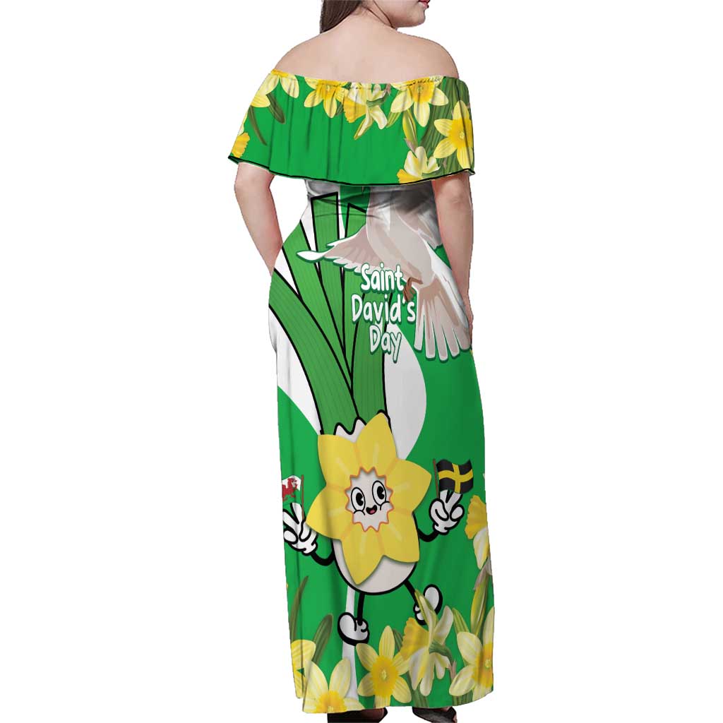 Wales Saint David's Day Family Matching Off Shoulder Maxi Dress and Hawaiian Shirt Welsh Funny Leek Daffodil