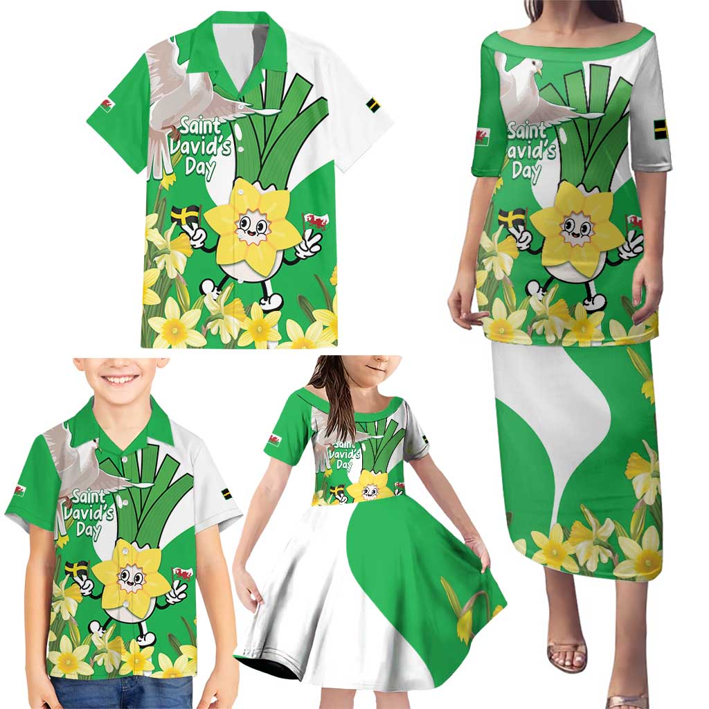 Wales Saint David's Day Family Matching Puletasi and Hawaiian Shirt Welsh Funny Leek Daffodil