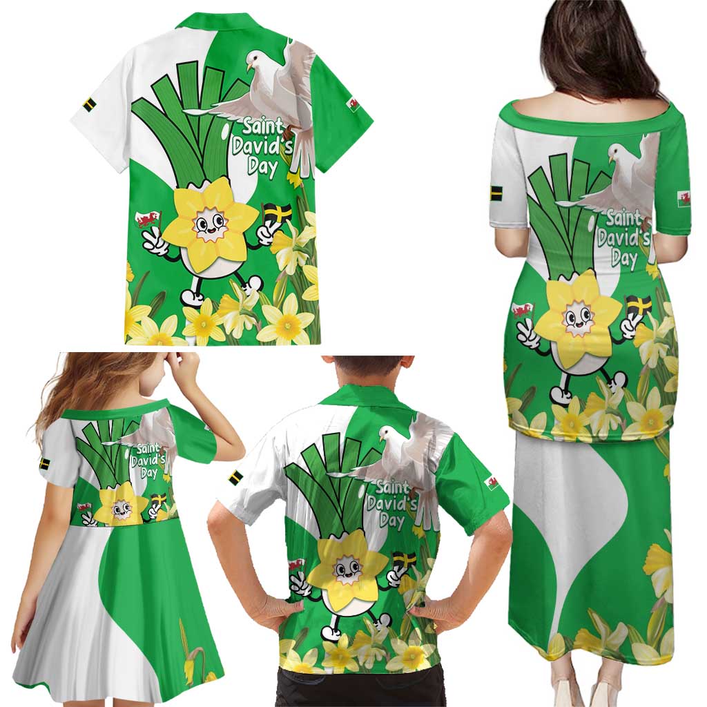 Wales Saint David's Day Family Matching Puletasi and Hawaiian Shirt Welsh Funny Leek Daffodil