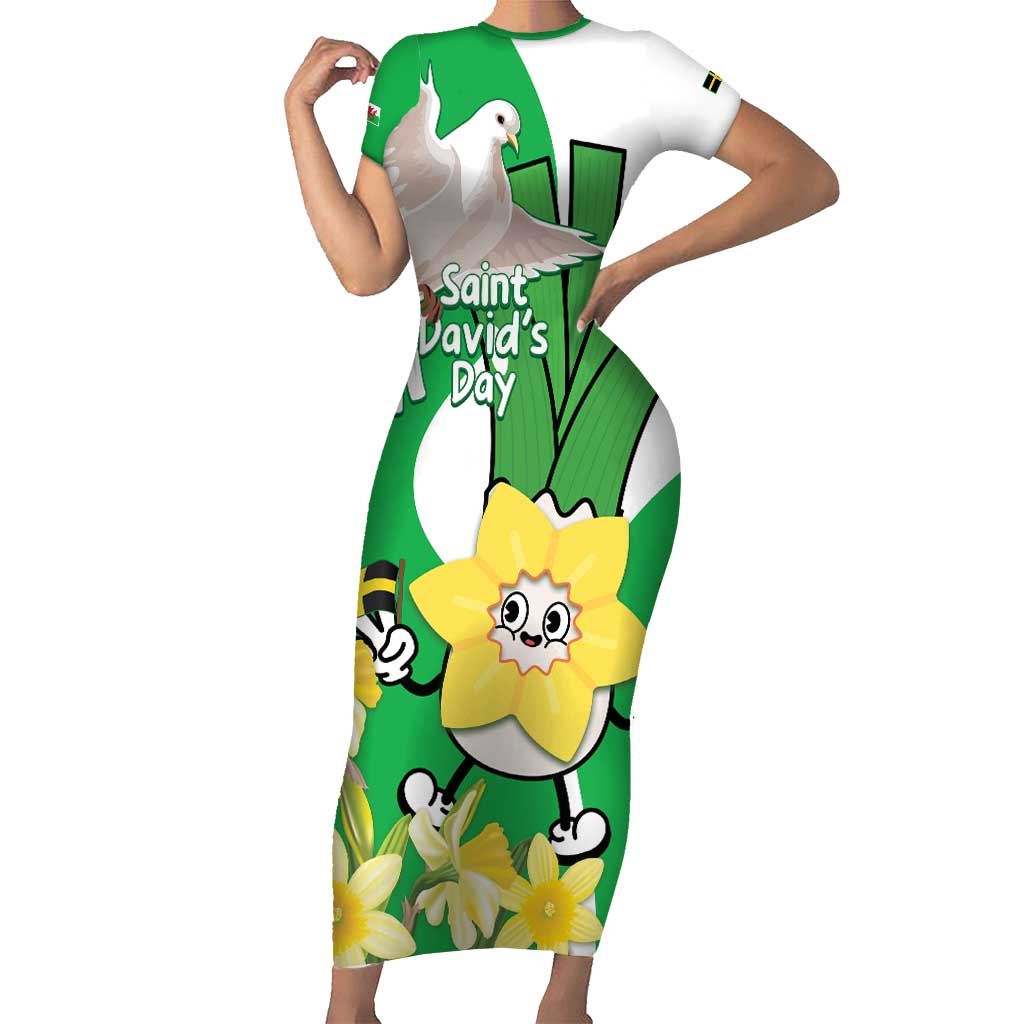 Wales Saint David's Day Family Matching Short Sleeve Bodycon Dress and Hawaiian Shirt Welsh Funny Leek Daffodil