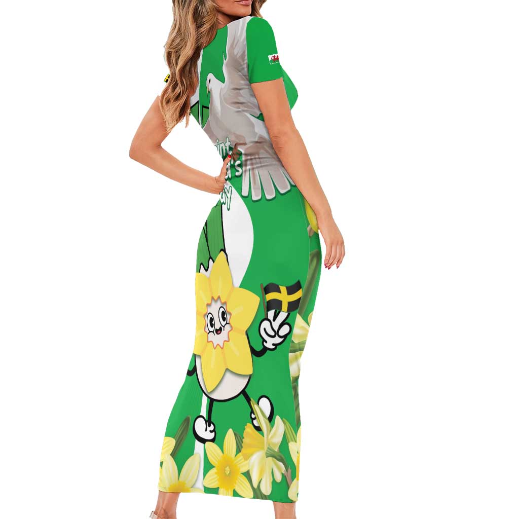 Wales Saint David's Day Family Matching Short Sleeve Bodycon Dress and Hawaiian Shirt Welsh Funny Leek Daffodil