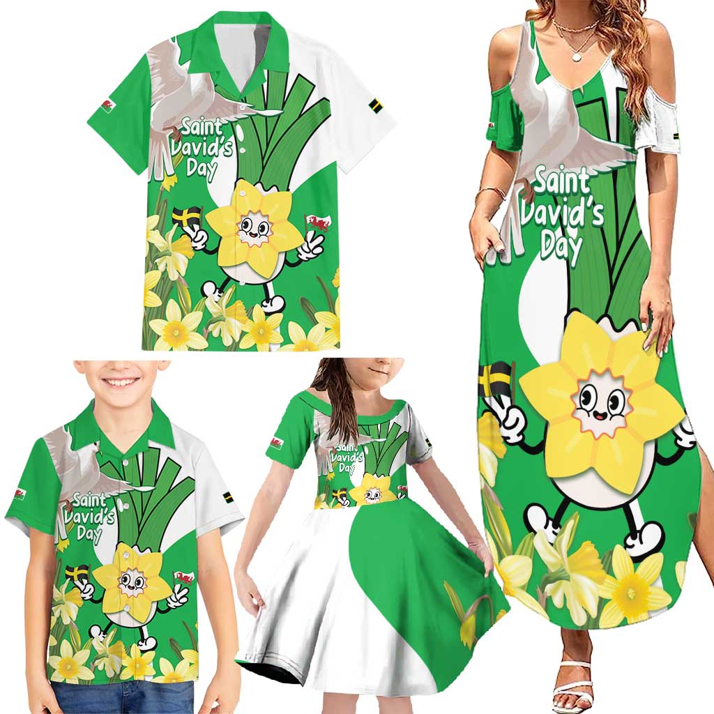 Wales Saint David's Day Family Matching Summer Maxi Dress and Hawaiian Shirt Welsh Funny Leek Daffodil
