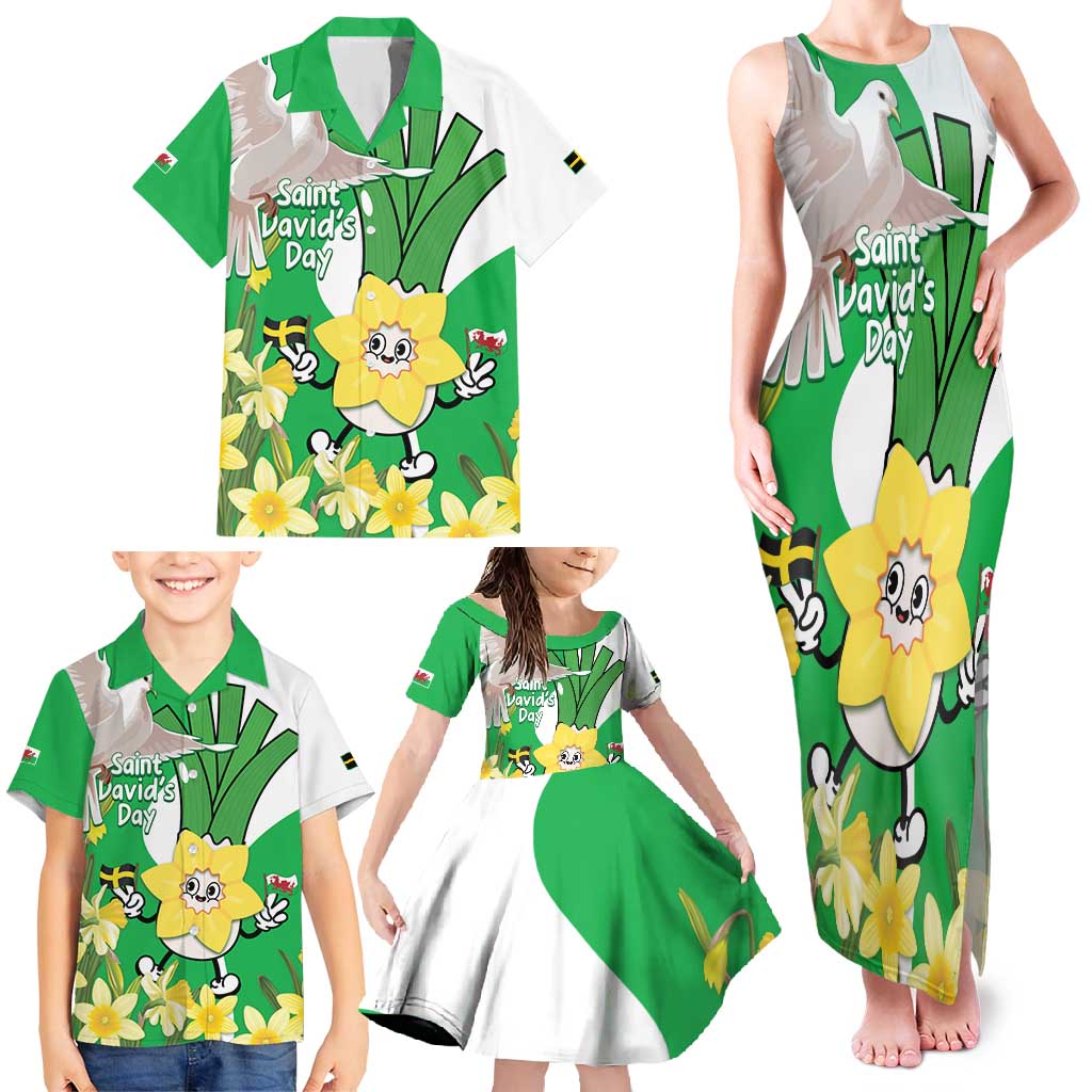 Wales Saint David's Day Family Matching Tank Maxi Dress and Hawaiian Shirt Welsh Funny Leek Daffodil