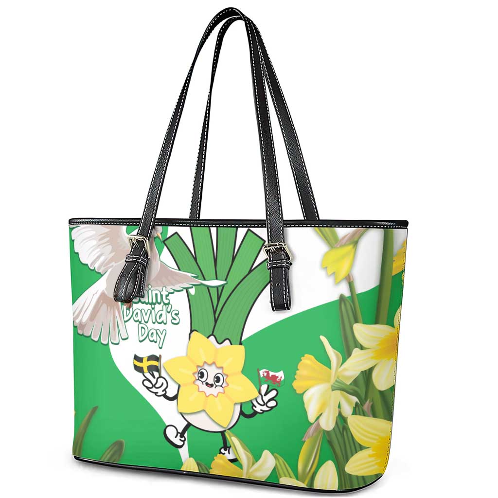 Wales Saint David's Day Leather Tote Bag Welsh Funny Leek Daffodil