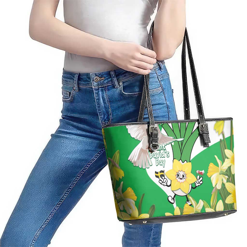 Wales Saint David's Day Leather Tote Bag Welsh Funny Leek Daffodil