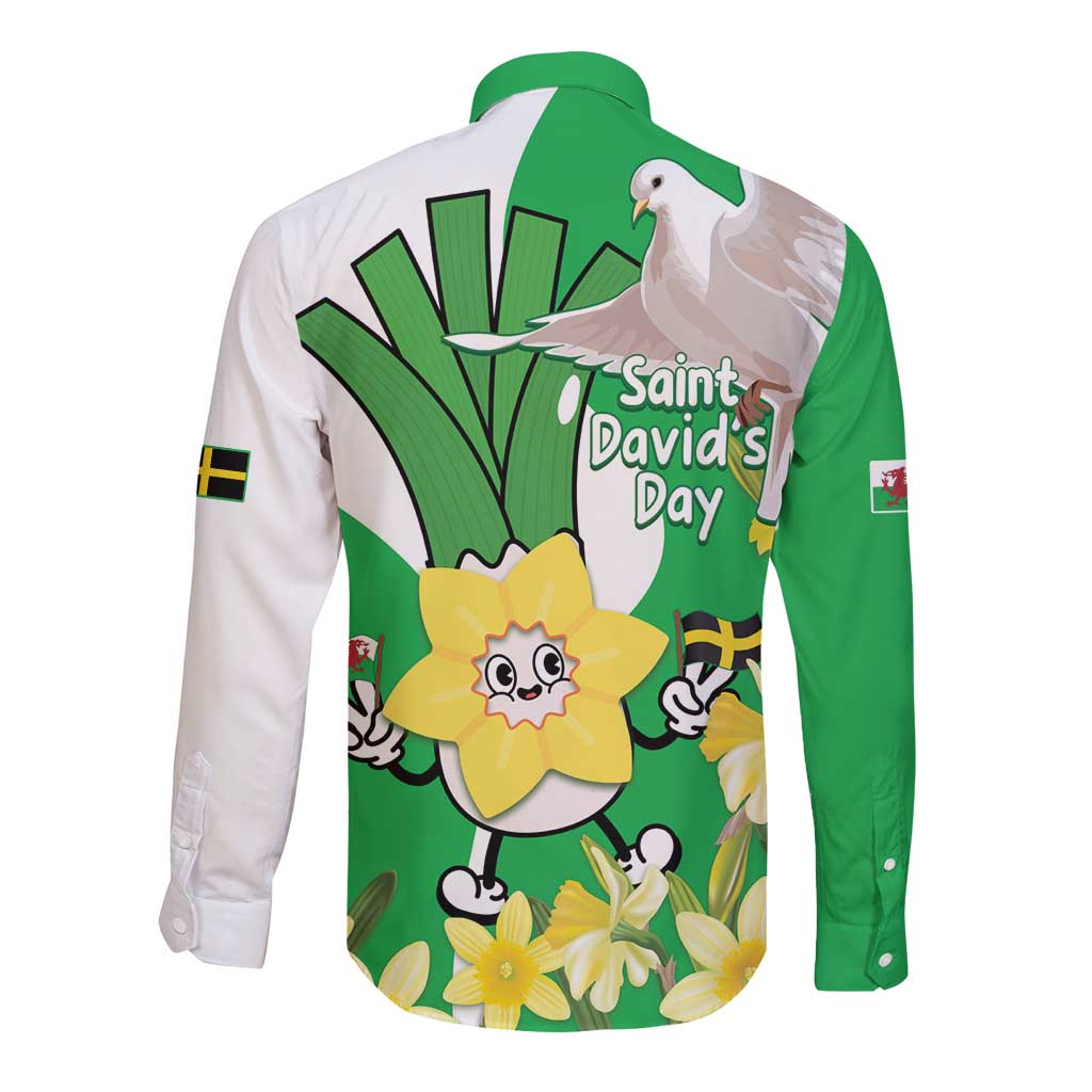 Wales Saint David's Day Long Sleeve Button Shirt Welsh Funny Leek Daffodil