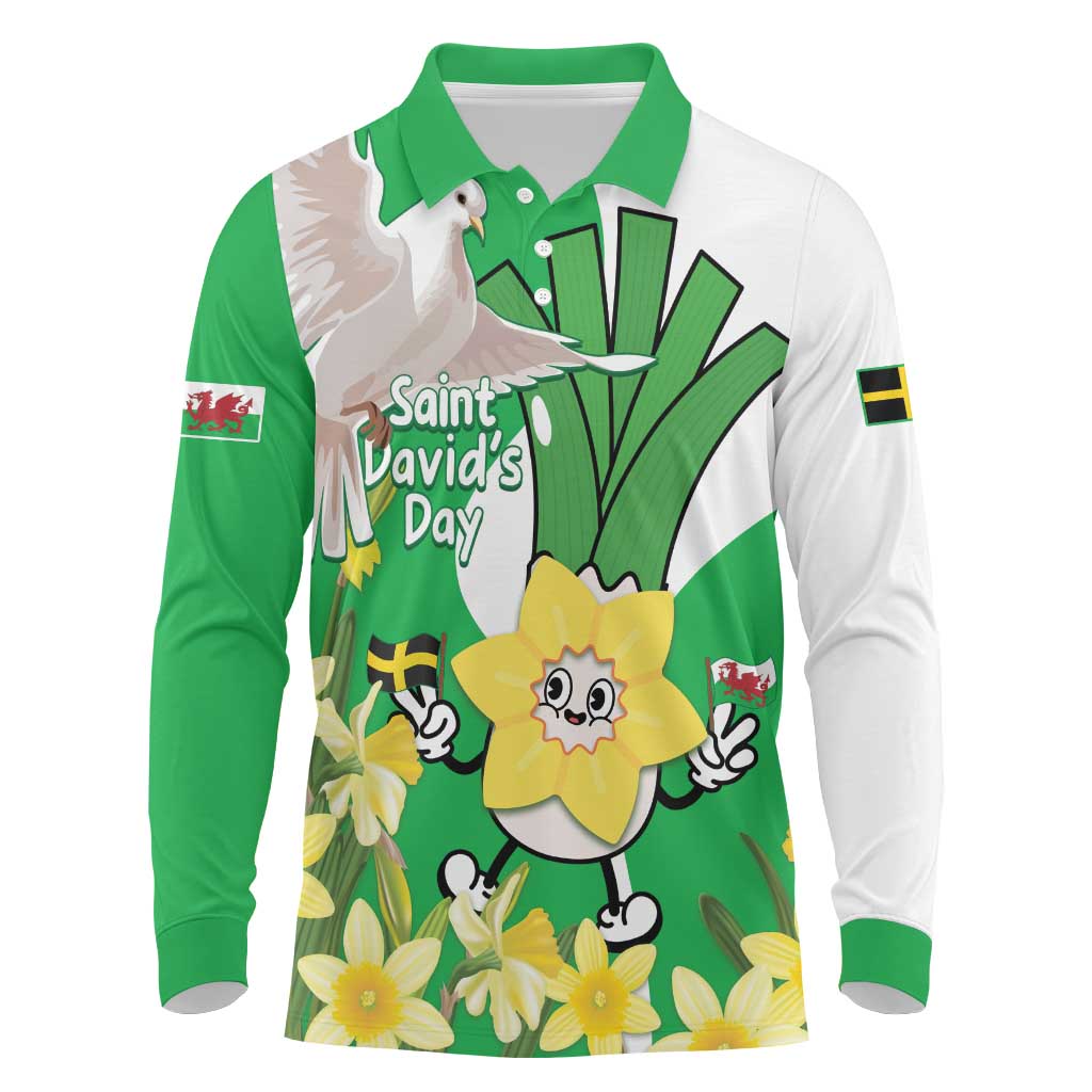 Wales Saint David's Day Long Sleeve Polo Shirt Welsh Funny Leek Daffodil