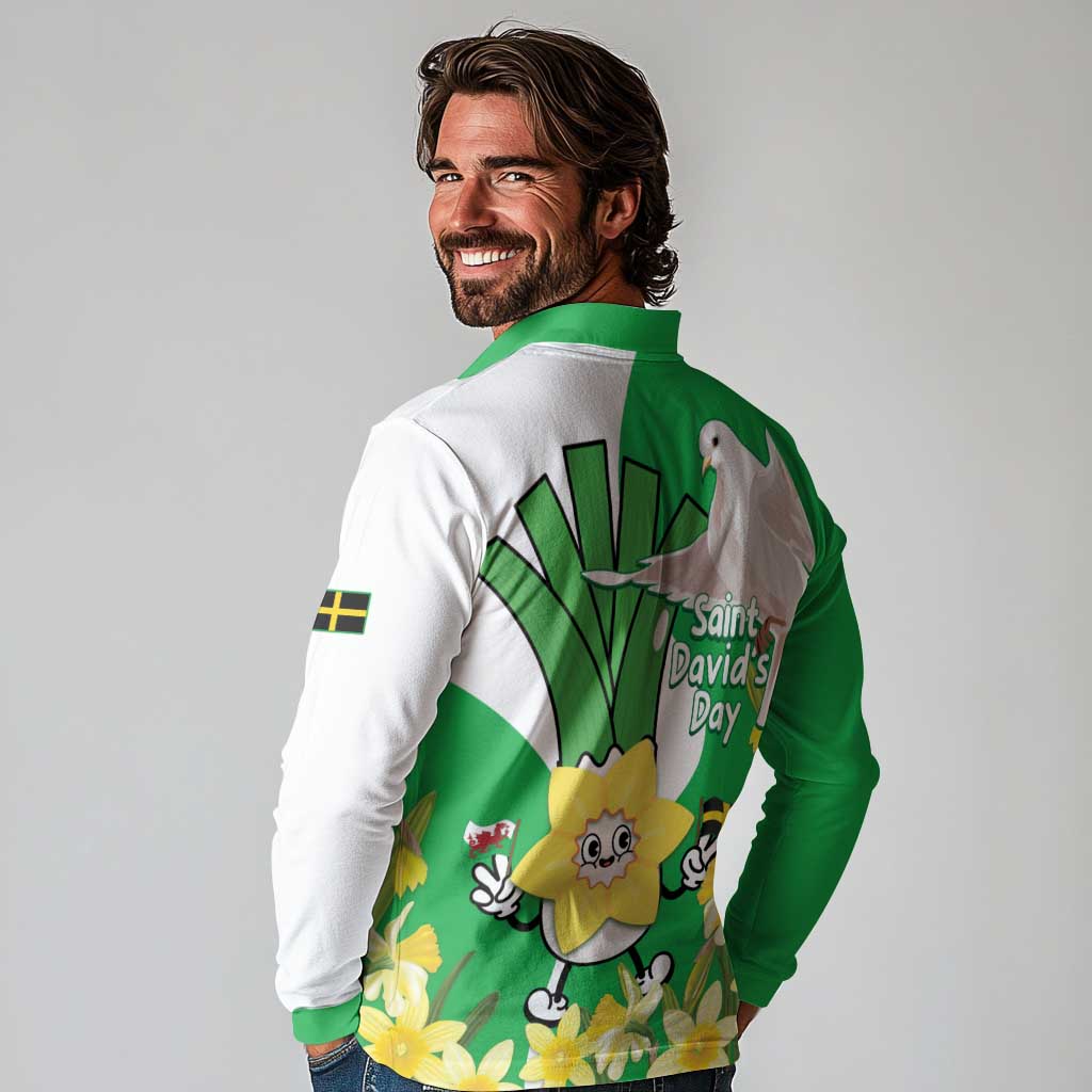 Wales Saint David's Day Long Sleeve Polo Shirt Welsh Funny Leek Daffodil