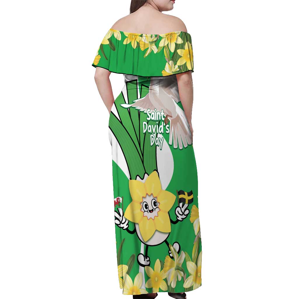 Wales Saint David's Day Off Shoulder Maxi Dress Welsh Funny Leek Daffodil