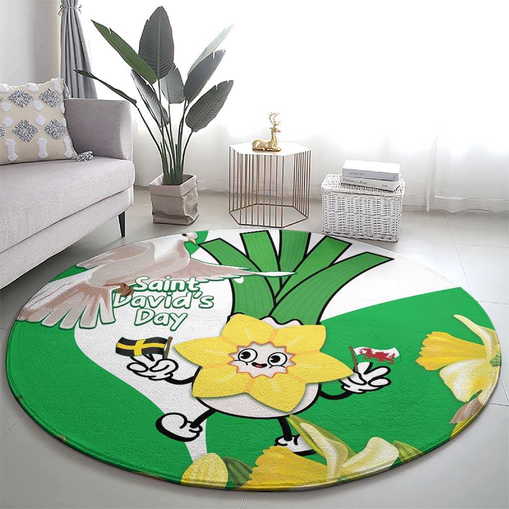 Wales Saint David's Day Round Carpet Welsh Funny Leek Daffodil