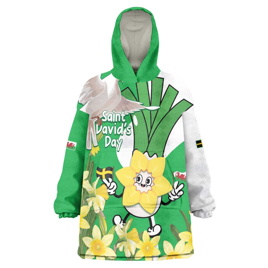 Wales Saint David's Day Wearable Blanket Hoodie Welsh Funny Leek Daffodil
