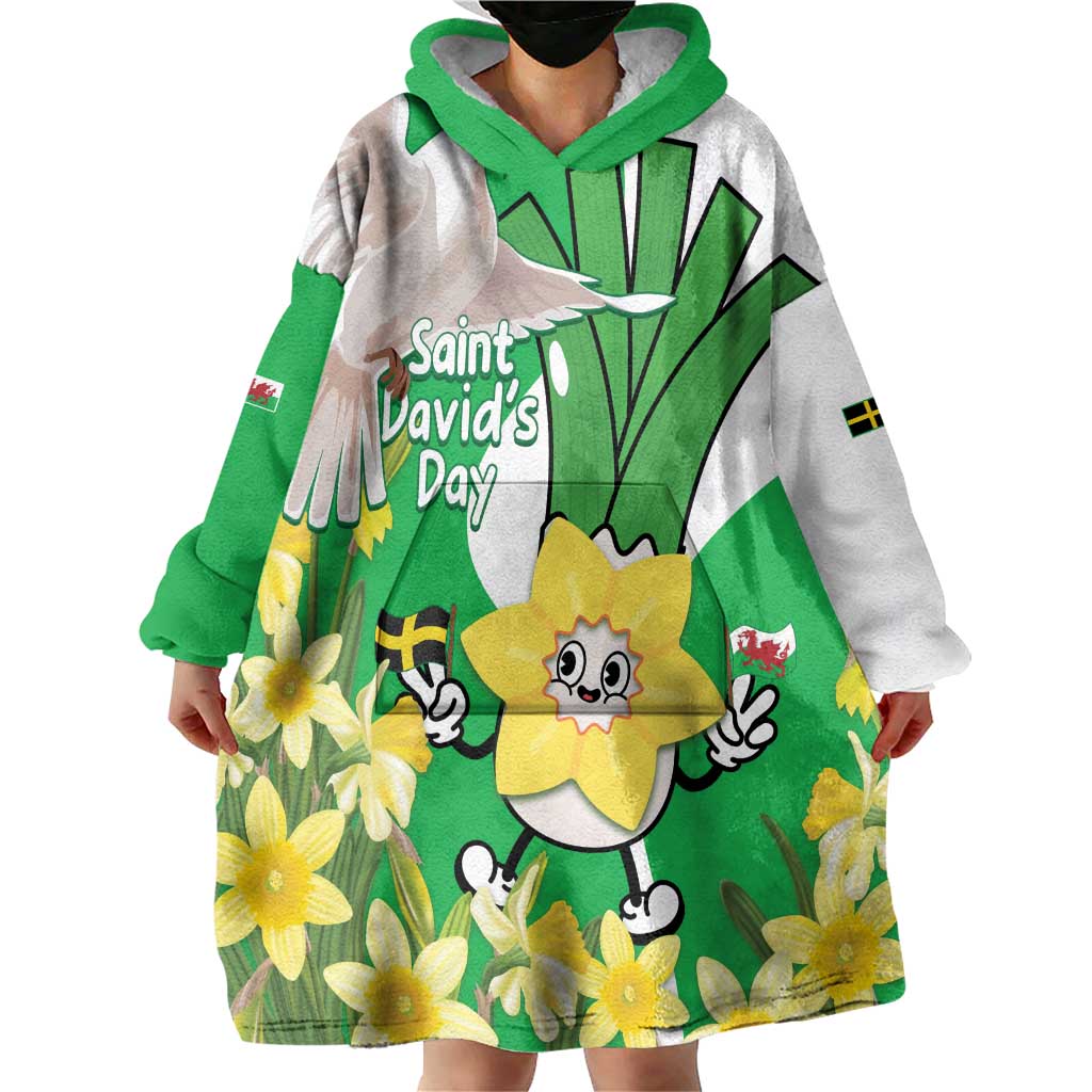Wales Saint David's Day Wearable Blanket Hoodie Welsh Funny Leek Daffodil