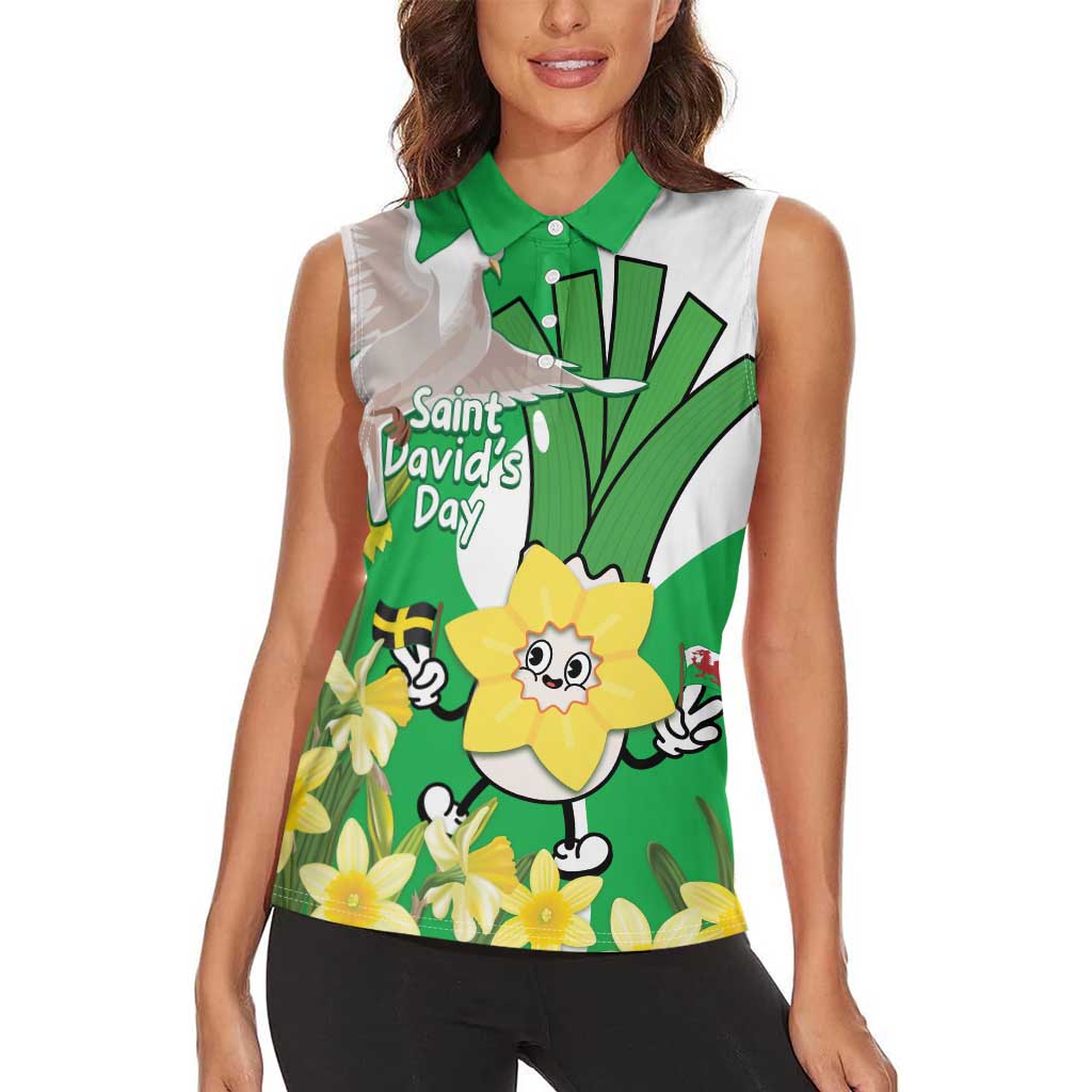 Wales Saint David's Day Women Sleeveless Polo Shirt Welsh Funny Leek Daffodil