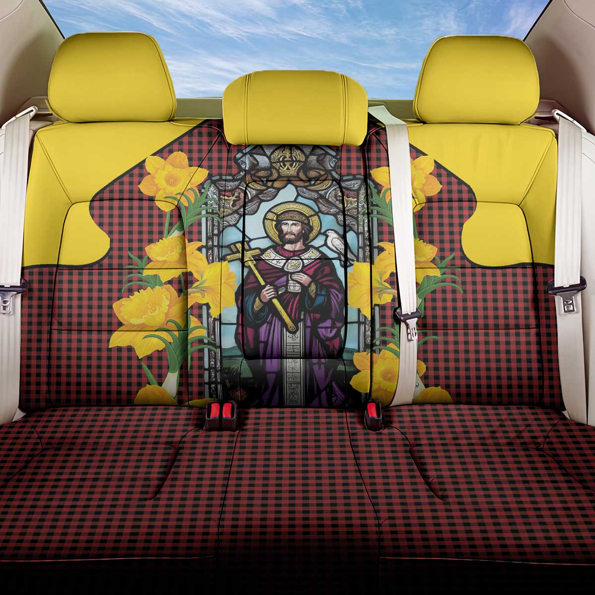 Welsh Dewi Sant Back Car Seat Cover Saint David With Daffodil