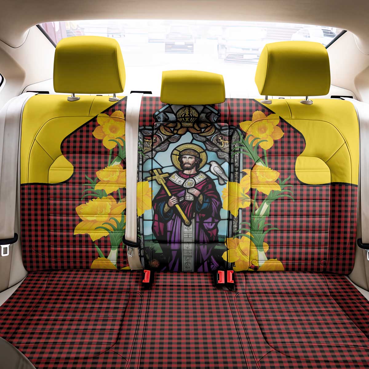 Welsh Dewi Sant Back Car Seat Cover Saint David With Daffodil