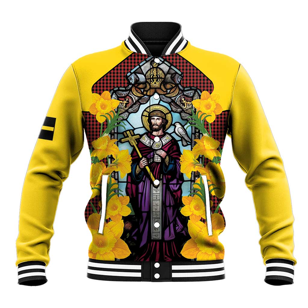 Welsh Dewi Sant Baseball Jacket Saint David With Daffodil
