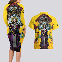 Welsh Dewi Sant Couples Matching Long Sleeve Bodycon Dress and Hawaiian Shirt Saint David With Daffodil