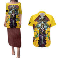 Welsh Dewi Sant Couples Matching Puletasi and Hawaiian Shirt Saint David With Daffodil