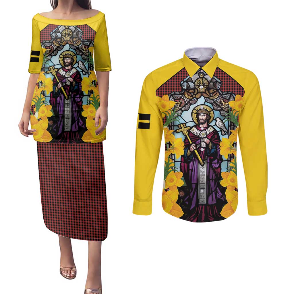 Welsh Dewi Sant Couples Matching Puletasi and Long Sleeve Button Shirt Saint David With Daffodil