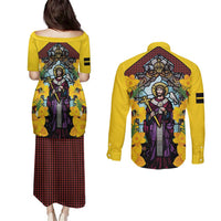 Welsh Dewi Sant Couples Matching Puletasi and Long Sleeve Button Shirt Saint David With Daffodil