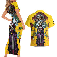 Welsh Dewi Sant Couples Matching Short Sleeve Bodycon Dress and Hawaiian Shirt Saint David With Daffodil