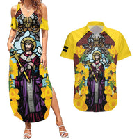 Welsh Dewi Sant Couples Matching Summer Maxi Dress and Hawaiian Shirt Saint David With Daffodil