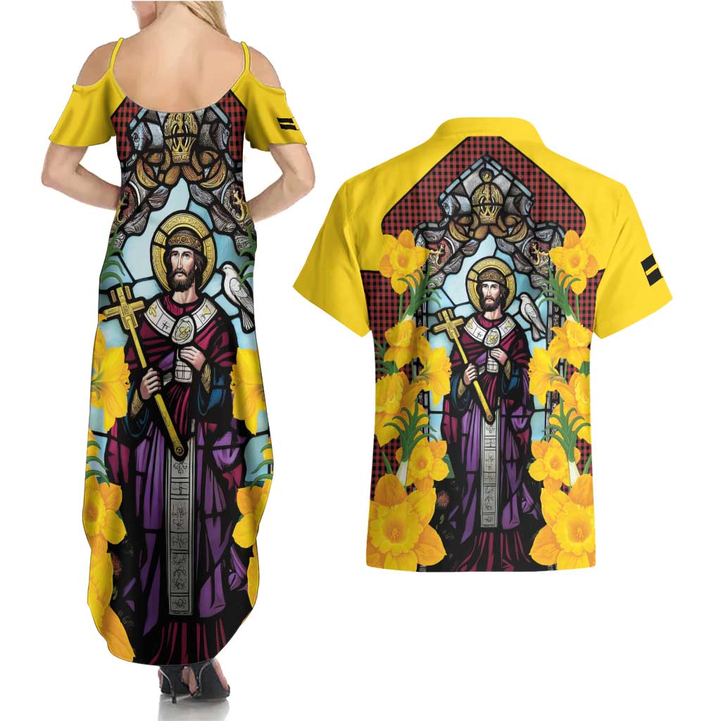 Welsh Dewi Sant Couples Matching Summer Maxi Dress and Hawaiian Shirt Saint David With Daffodil