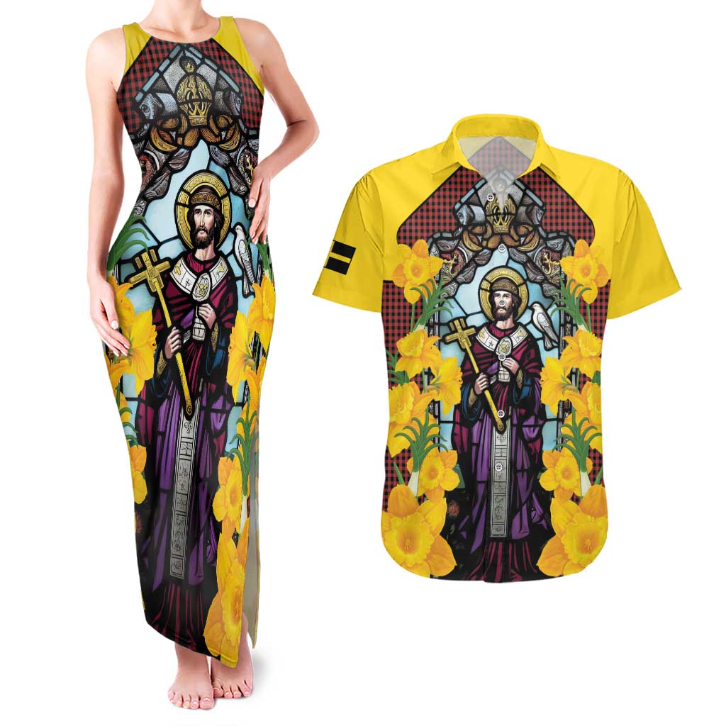 Welsh Dewi Sant Couples Matching Tank Maxi Dress and Hawaiian Shirt Saint David With Daffodil