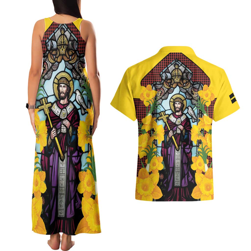 Welsh Dewi Sant Couples Matching Tank Maxi Dress and Hawaiian Shirt Saint David With Daffodil