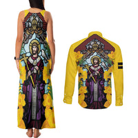 Welsh Dewi Sant Couples Matching Tank Maxi Dress and Long Sleeve Button Shirt Saint David With Daffodil