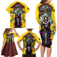 Welsh Dewi Sant Family Matching Long Sleeve Bodycon Dress and Hawaiian Shirt Saint David With Daffodil