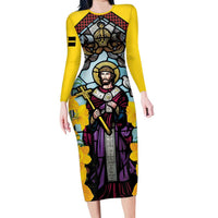 Welsh Dewi Sant Family Matching Long Sleeve Bodycon Dress and Hawaiian Shirt Saint David With Daffodil