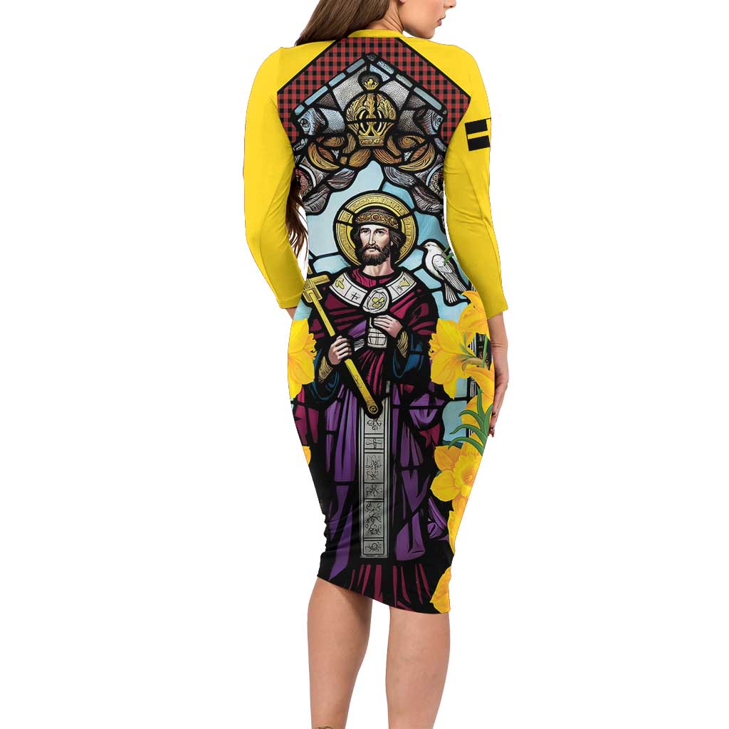 Welsh Dewi Sant Family Matching Long Sleeve Bodycon Dress and Hawaiian Shirt Saint David With Daffodil
