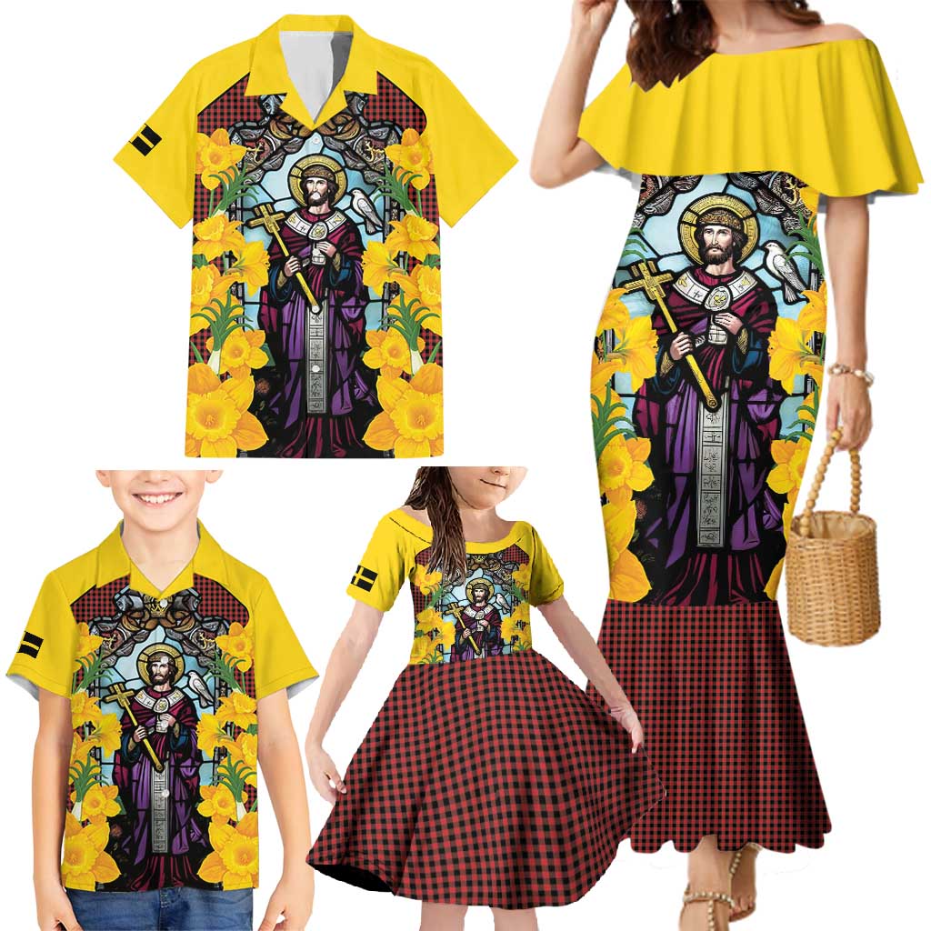 Welsh Dewi Sant Family Matching Mermaid Dress and Hawaiian Shirt Saint David With Daffodil