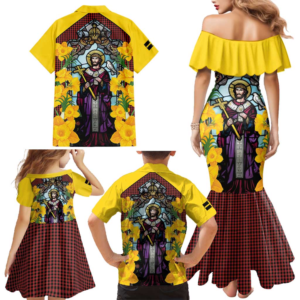 Welsh Dewi Sant Family Matching Mermaid Dress and Hawaiian Shirt Saint David With Daffodil